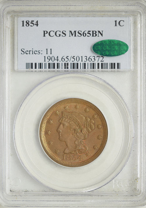 1854 1C Large Cent PCGS MS65BN CAC