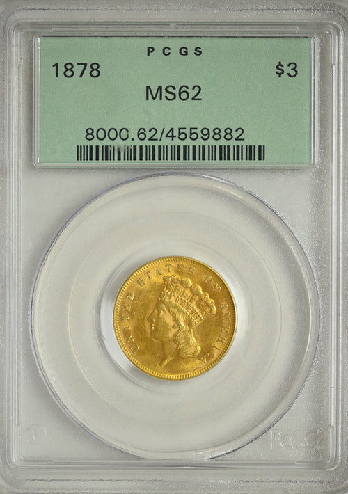 1878 $3 Gold Indian Princess Head PCGS MS62