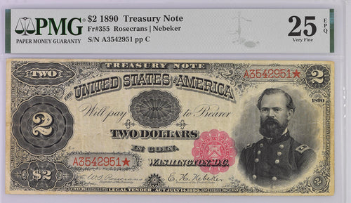 Series 1890 $2 Treasury Note PMG VF25EPQ Fr#355