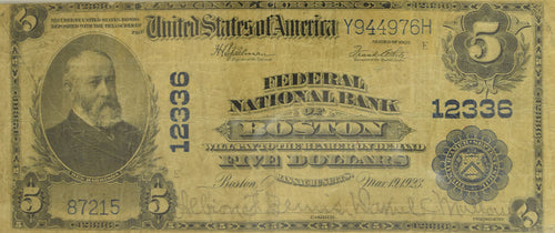Series 1902 $5 Federal National Bank of Boston, Massachusetts CH#12336 - Uncertified