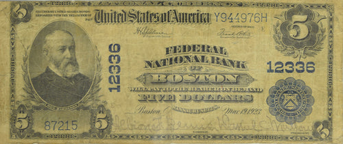 Series 1902 $5 Federal National Bank of Boston, Massachusetts Uncertified