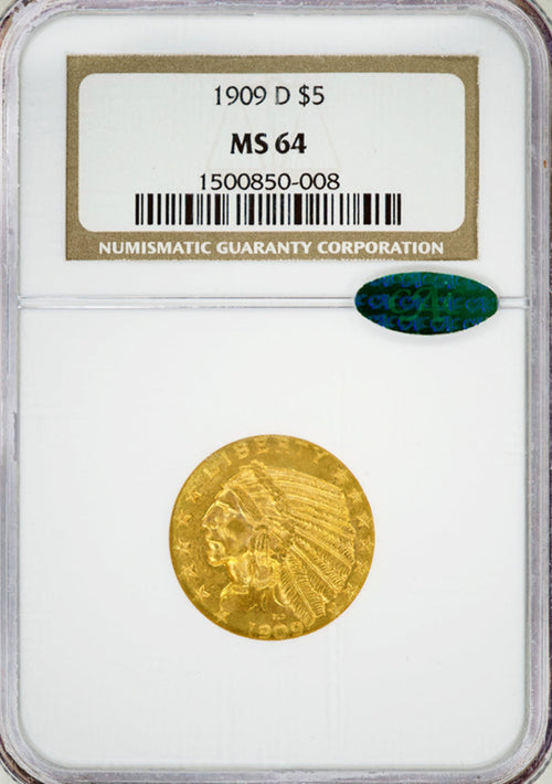 1909-D $5 Gold Liberty NGC MS64 CAC