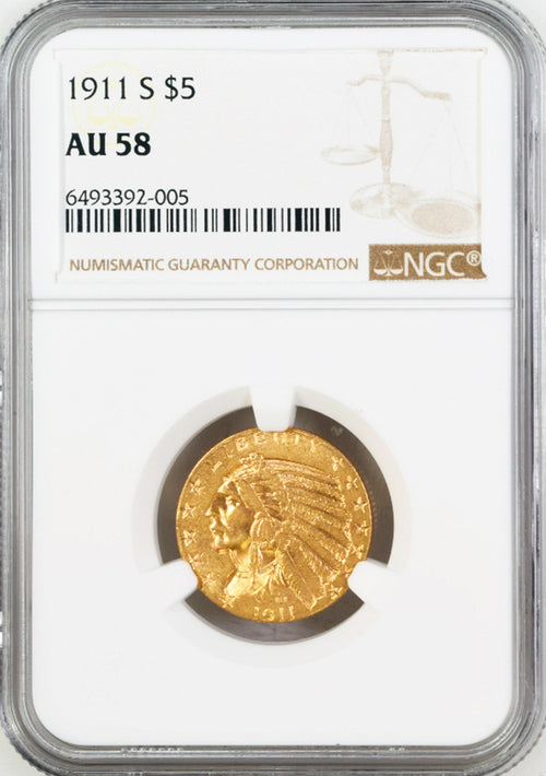 1911-S $5 Gold Indian NGC AU58 PQ
