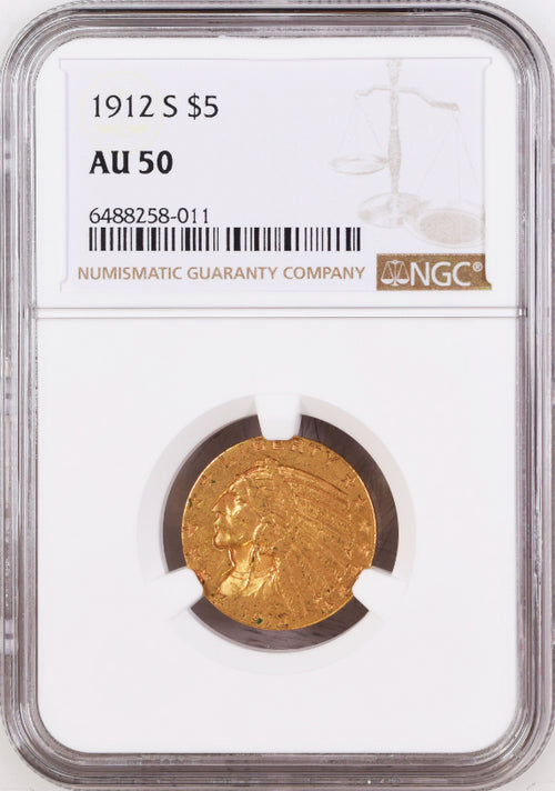 1912-S $5 Gold Indian NGC AU50