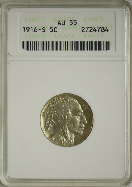 1916-S Buffalo 5C ANACS AU55