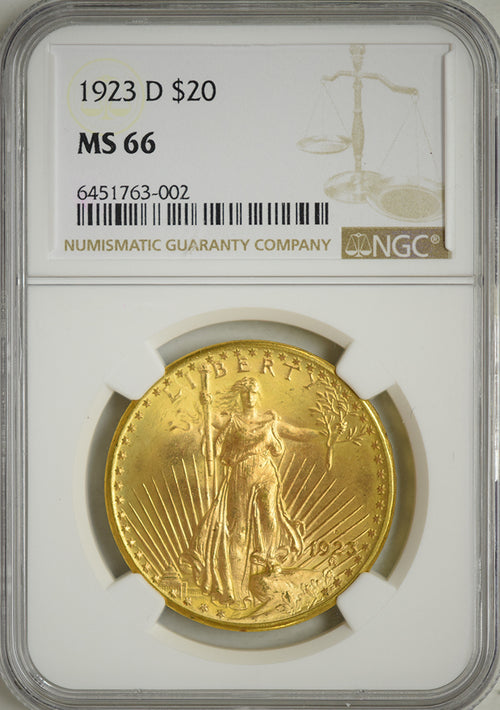 1923-D $20 Gold St. Gaudens NGC MS66