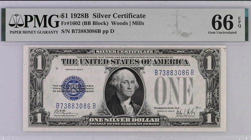 Series 1928B $1 Silver Certificate PMG 66EPQ Gem Uncirculated Fr. 1602