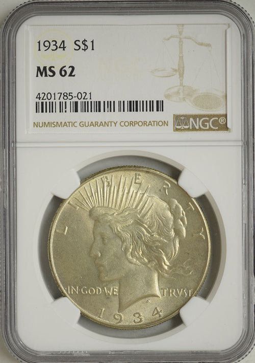 1934 Peace $1 NGC MS62