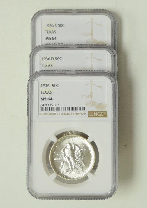 1936 Texas Silver 50C 3-Piece Set NGC MS64-MS66+