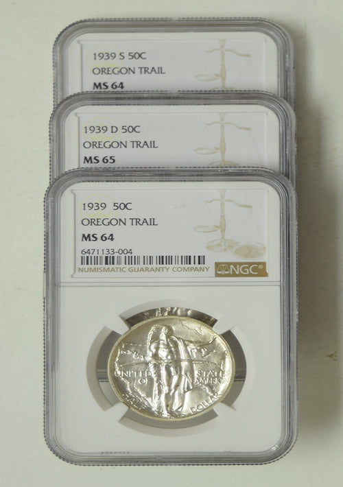 1939 Oregon Trail Silver 50C 3-Piece Set NGC MS63-MS64