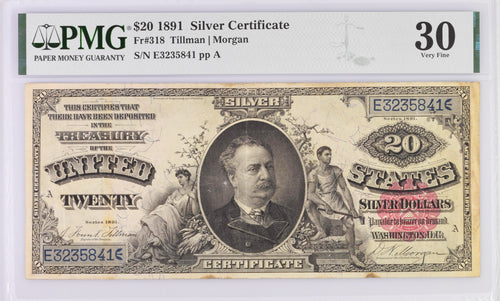 Series 1891 $20 Silver Certificate PMG VF30 Fr#318